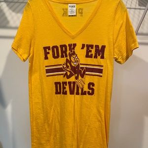 Arizona State Pink by Victorias Secret V-Neck in University Gold with Rhinestone